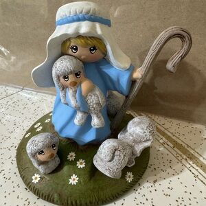 Vintage Ceramic Shepherd Figurine with Lambs- excellent condition!